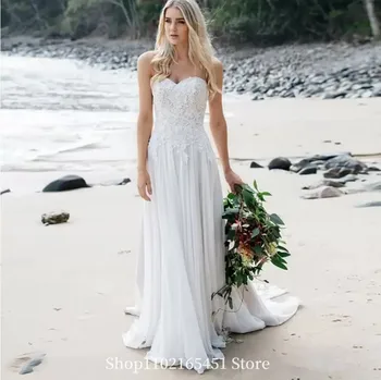 Elegantiškas Stebėjimo Vestuvių suknelės Šifono Sijonas Subtilus Nėriniai Ir Perlas, kuriame Išsamiai Įrengtas Juosmens-line Paplūdimys Vestuvių Nuotakos Suknelė