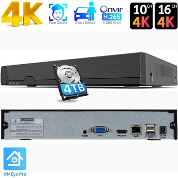 4K 16CH NVR H. 265 Onvif Tinklo Vaizdo įrašymo IP Kameros (1080P/3MP/4MP/5MP/8MP) XMeye NVR Face Detect P2P Debesis VAIZDO Įrašas