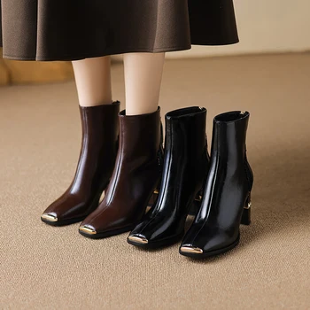 2023 nauja rudens žiemos Moterims, batai natūralios odos 22.5-25cm karvės odos+pigskin modernus batai aikštėje kojų atgal zip trumpi Batai
