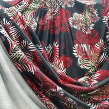 Mados Pieno Silk Cotton/spandex Trikotažo Audinio 4-Pusė Elastinga Raudona Plunksna Gėlių Modelio Spausdinimo Medžiaga 