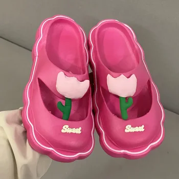 Moterys Vasarą Tulpių Sandalai 2023 Naujos Platformos Atsitiktinis Dizaino Butas Ponios Lauko Patogus Mados Pink Gėlių Eva Šlepetės