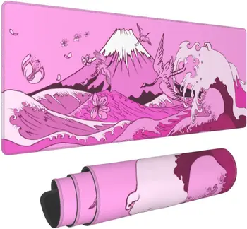 Japonijos Banga Pink Cherry Blossom Trinkelėmis, XL Didelis Ne Slydimui Guminis Kilimėlis Siūlės Kraštų Stalas Trinkelėmis Ilgai Pratęstas Trinkelėmis 31.5X11.8