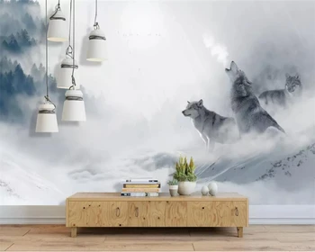 beibehang Užsakymą šiuolaikinės paprasta rūko miškų vilkas gyvūnų nuotraukų sienų tapyba kambarį miegamojo tapetai tėtis peint