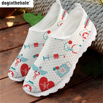 Doginthehole Širdies Sveikatos Priežiūros Moterys Butas Batai Kvėpuojantis Paslysti ant Sneaker Oro Mesh Sportas Vaikščiojimo Batai Anti-Slip Lengvas