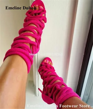 Seksualus Virvę Gladiatorių Sandalai Emeline Dubois Atidaryti Tne Rose Pink Storio Juostų Stiletto Kulno Suknelę, Aukštakulnius Nėriniai-up Šalies Siurbliai