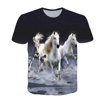 Vyrai T-shirt Paleisti Elegantiškas Žirgas Grafinis T ShirtsFashion 3D Gyvūnų Arklys, Print T-shirt Vasaros Atsitiktinis Asmenybės Hip-Hop Harajuku