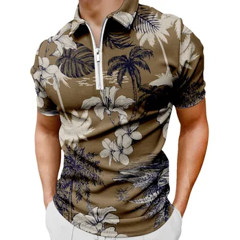 Atsitiktinis Polo Marškinėliai Kokoso Medis, Gėlių Spausdinti Marškinėliai Vyrams Grafinis Marškinėliai Vasaros Gatvės Stiliaus Drabužių, Negabaritinių