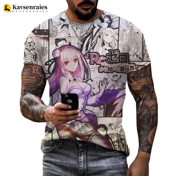 Re:zero Emilija 3D Spausdinimo Anime T-shirt Naujas Vasaros Unisex Trumpas Rankovėmis Tee Streetwear Hip-Hop Atsitiktinis Harajuku Moterų Tees Viršūnės