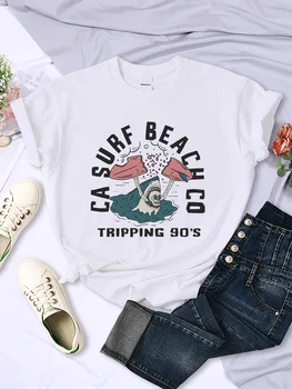 Kalifornijos Surf Beach Užkliuvimo 90 Spausdinimo T-Shirt Moterims Street Vasaros Tshirts Minkštas Kietas Tee Drabužių Cool Atsitiktinis Trumpas Rankovės