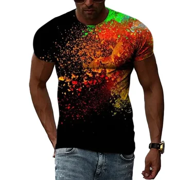 Vyriški 3D Atspausdintas T-shirt Apvalus Kaklas Asmeninį Atsitiktinis Trumpas Rankovėmis Marškinėliai, Greitai džiūsta, Vasara