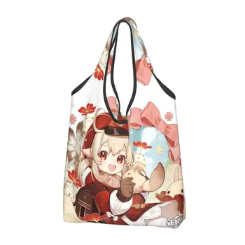 Anime Genshin Poveikio Bakalėjos Nešti Pirkinių Maišeliai Moterų Juokinga Manga Kawaii Peties Shopper Bag Didelės Talpos, Rankinės