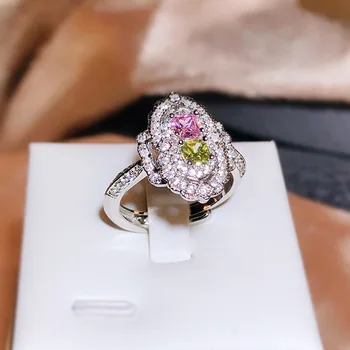 100% S925 Sterling Silver Pink Diamond Atidaryti Žiedas Moterų Vestuvių Juostas Bauda Sidabro 925 Papuošalai Deimantas Brangakmenio Jewellry Žiedai