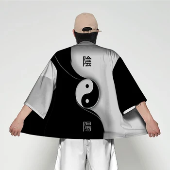 Kinijos Daofa Taiji Žemėlapis Dao Drabužiai Aukštos Kokybės Yin Yang Spausdinti Kimono Prarasti Versija Cardigan Vonia Drabužių Vyrams Ir Moterims