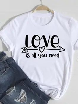 Saldus Meilė Mielas 90-ųjų Stiliaus Tendencija, Atsitiktinis T Mados O-kaklo Moterų Grafinis T-marškinėliai Drabužių Atspausdintas Trumpas Rankovėmis Tee Moterų Drabužiai