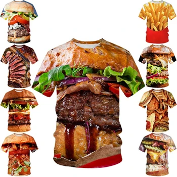 Vasarą Naujų Maisto Hamburger 3d Spausdinimo Marškinėliai Mados Vyrų Unisex Atsitiktinis Marškinėliai