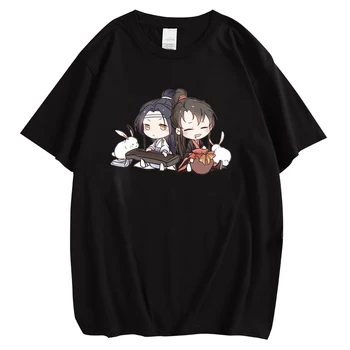 HX Mo Dao Shi Zu T-shirts Populiarus Anime Marškinėliai Moteriška marškinėliai Atsitiktinis Vyras Tees Harajuku Juodos spalvos Medvilniniai marškinėliai, Unisex Viršūnės