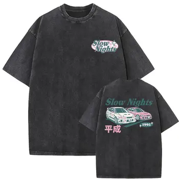 Vyrų, Moterų Anime Pradinė D Drift AE86 Lėtai Naktys Plauti Vintage marškinėliai Manga Negabaritinių Marškinėlius R34 Skyline GTR JDM Racing Tees