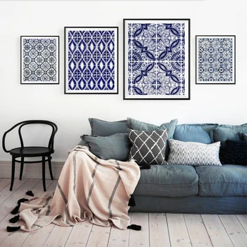 Maroko Sienos Meno Tapybos Drobės Nuotraukų Mėlyna arabų Modelio Plytelės, Plakatų ir grafikos Portugalija Meno kūrinius, Apdaila, Namų Dekoro