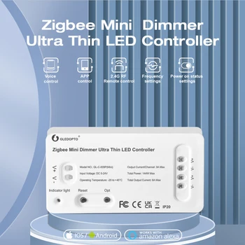 GLEDOPTO Zigbee MINI LED Tamsos Valdytojas RINKINYS Viena Spalva Ultra Plonas Dimeris Smart Remote APP Kontrolės 24V COB Juostelės Šviesos
