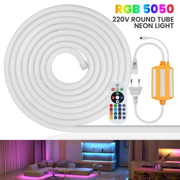 AC 220V RGB Neonas, Juostelės IP67 atsparus Vandeniui Patalpų Lauko Kambario Sodo Puošmena Lanksčia juostele Juostele Grandinės, Juostos LED Šviesos