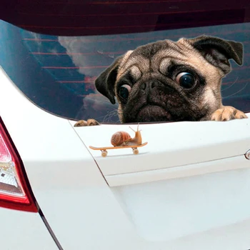 Juokinga 3D Pug Šunys Žiūrėti Sraigė Automobilio Lango Lipdukas Mielas naminių Gyvūnėlių Šuniuką Nešiojamas Lipdukas