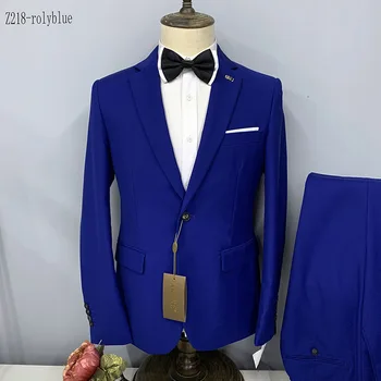 Kostiumas Vyrams 2 vnt Slim Fit Vestuvių Švarkas su Kelnes Nustatytas Klasikinis Elegantiškas Švarkas Prom Šalies Verslo Royal Blue Men Tuxedos