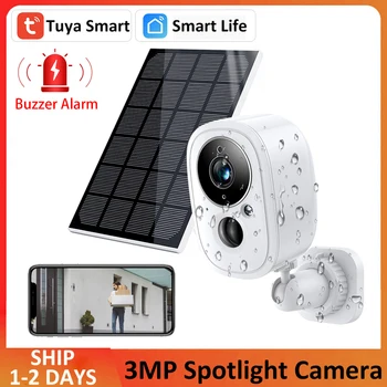 Tuya Smart 3MP Saulės WiFi Kamera, 5200mAh Baterija PIR Namų Stebėjimo Kameros Spalvą, Naktinio Matymo Lauko Saugumo Kameros
