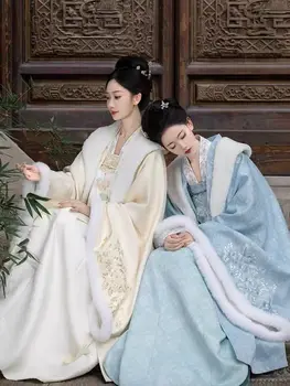 Žiemos Didelis Rankovėmis Marškinėliai Pagerėjo Tiesiai Apykaklės Priekyje Marškinėliai Krūtinės ilgio Sijonas Elegantiškas Tang Dinastijos Hanfu Moterų Suknelė Rinkinys
