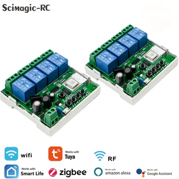2Pieces 4CH Tuya Zigbee Smart Switch Relės Modulis RF433 APP Kontrolės Protingo Namo su Alexa, Google Su/Be Byla