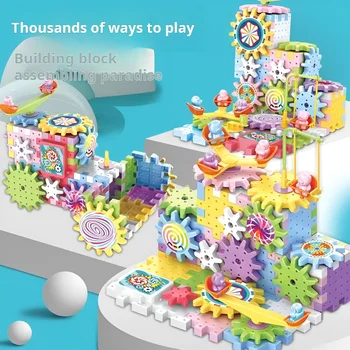 elektros statyba blokai krumpliaračiai sukasi žaislai surinkti didelių dalelių, kelio automobilių surinkimo įspūdį tėvų-vaikų plastikiniai žaislai