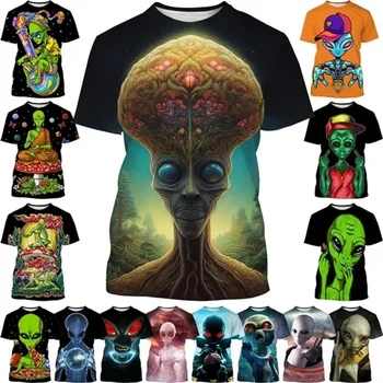 3D Atspausdintas Užsienietis UFO Grafinis T Marškinėliai Mados Apvalios Kaklo trumpomis Rankovėmis Visatos Marškinėliai Vyrams Ir Moterims, Hip-Hop Atsitiktinis Tee Viršūnės