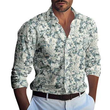 Vyrai Havajų Marškinėliai Mados ilgomis Rankovėmis Havajų Marškinėliai pavasario Paplūdimio Palaidinės Streetwear 2024 Naujas Vyrų Atsitiktinis spausdinti Cardigan