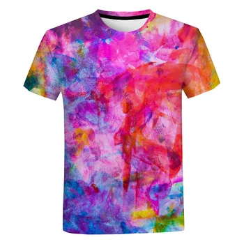 Vasaros New Rainbow Dažų Šļakstēties Print T-shirt Vyrams ir Moterims 3D Spausdinimo Mados Negabaritinių Hip-Hop Street Harajuku T-shirt