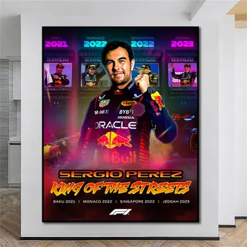 Sergio Pérez Karalius Gatvės 2023 Sezono F1 Plakatas Drobės Tapybos Spausdinimo Namų Dekoro Sienos Meno Nuotrauka Už Kambarį