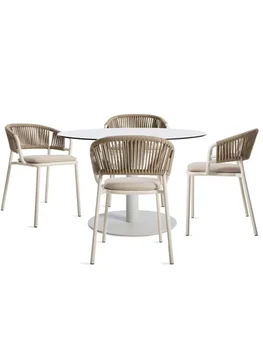 Supaprastintas Šiaurės lauko virvės austi stalas ir kėdė neperšlampama laisvalaikio lauko villa kiemas, sofos aliuminio lydinio audiniai