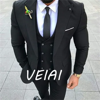 Italų džentelmenas stiliaus Vestuvių Vyras Ilga uodega kailis Jaunikis Prom Tuxedos Oficialų Mens Kostiumai terno masculino (Striukė +Kelnės +Liemenė)