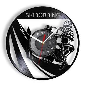 Snowbiking Sniego Skibobbing Įkvėpė Vinilo Įrašas Sieninis Laikrodis Vintage Ornament Žiemą Dviračiais Namų Dekoro Retro Sienos Žiūrėti