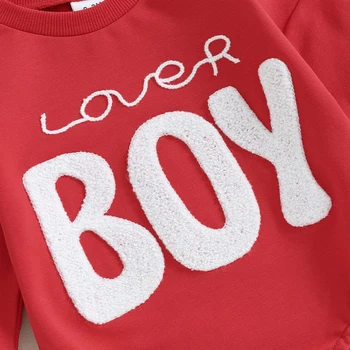 Berniuko Marškinėlius Rompers Kūdikių Valentino s Diena Drabužius Fuzzy Išsiuvinėta Raidė ilgomis Rankovėmis Bodysuits