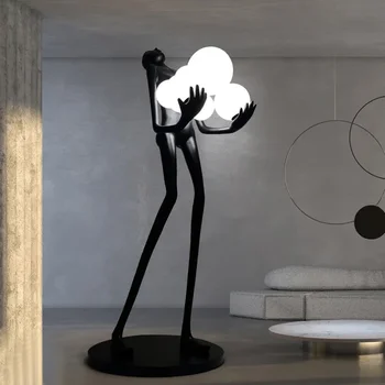 Post-modernus personažas grindų lempos, dizaineris, viešbučio pramogų salė lempos, humanoidų meno skulptūra, kamuolys grindų